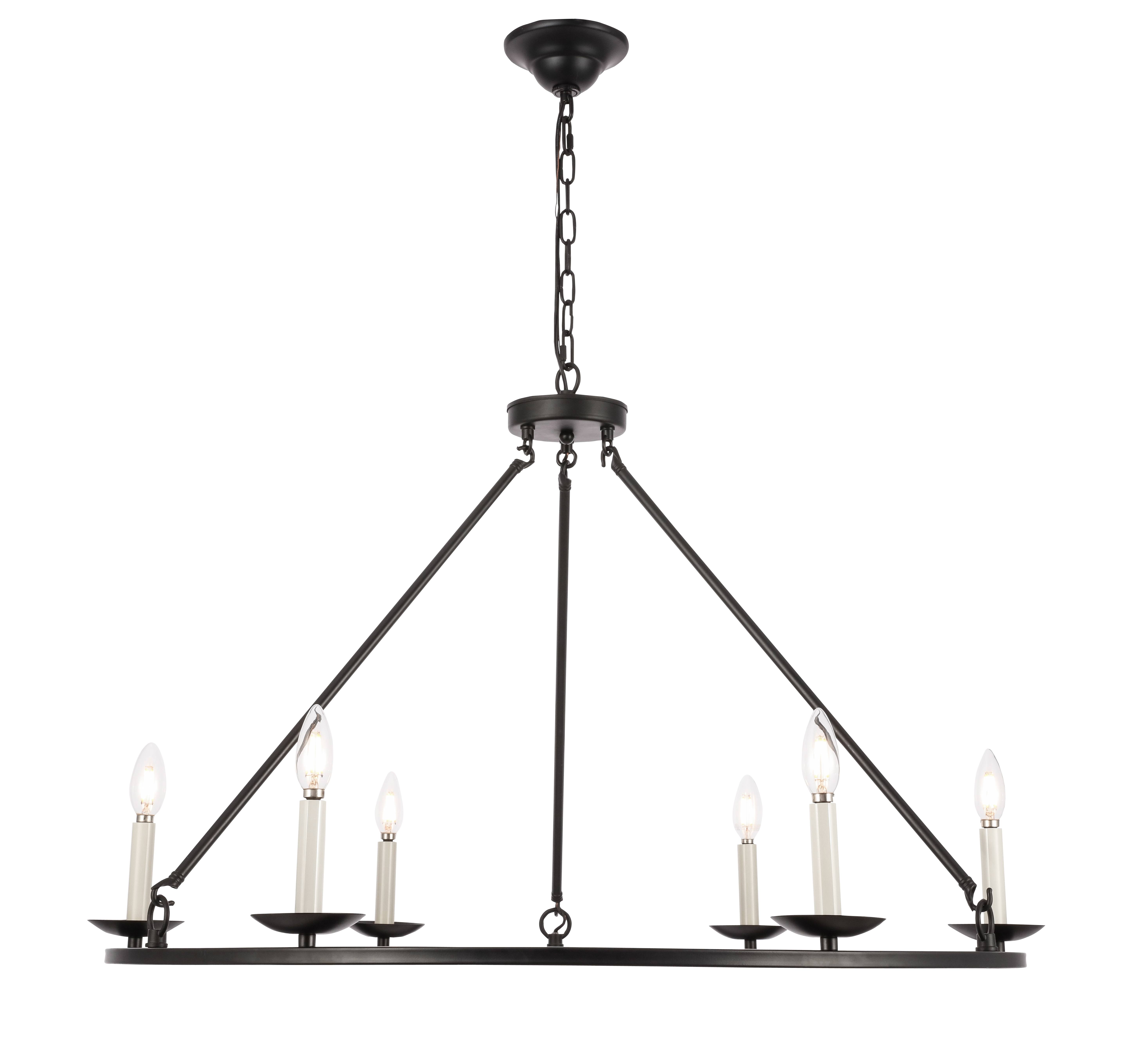 Elegant LD6010D36BK Maine 6 Light Black Chandelier