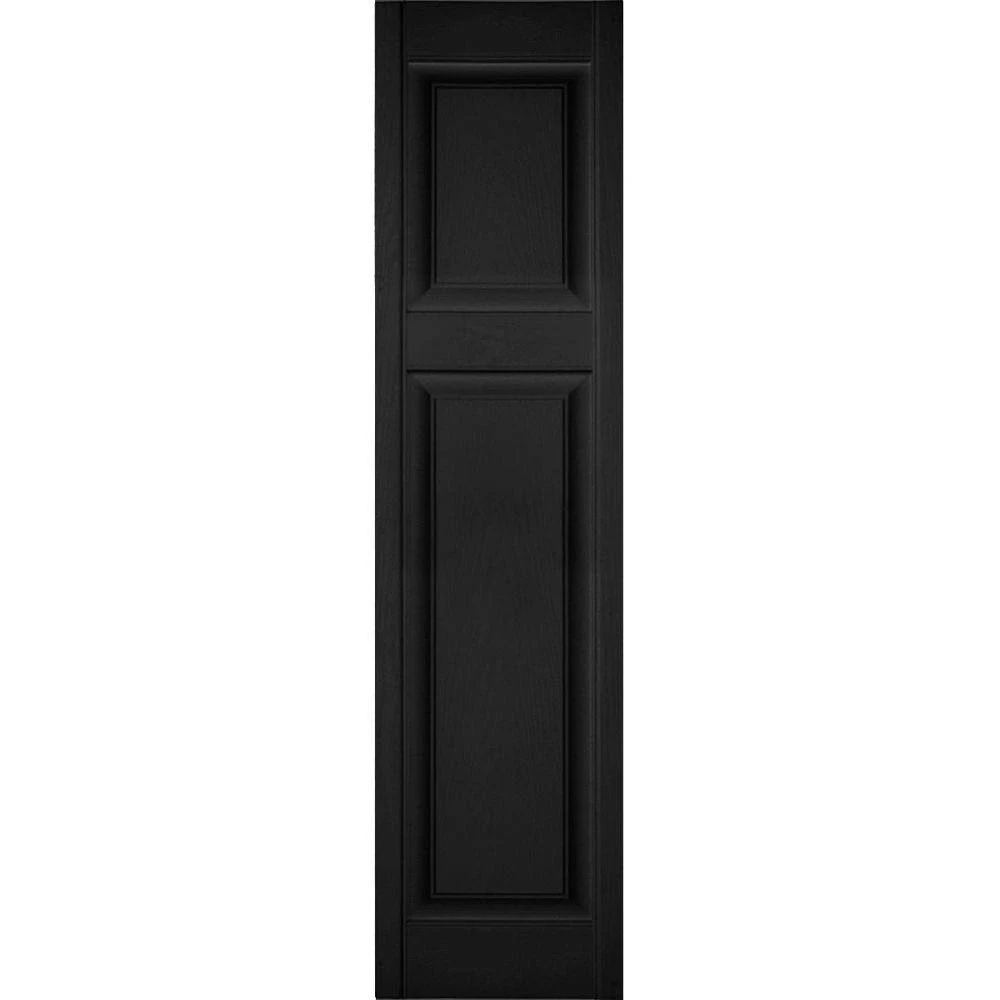 Ekena Millwork 12 in. x 43 in. Lifetime Vinyl Custom Offset Raised Panel Shutters Pair Black