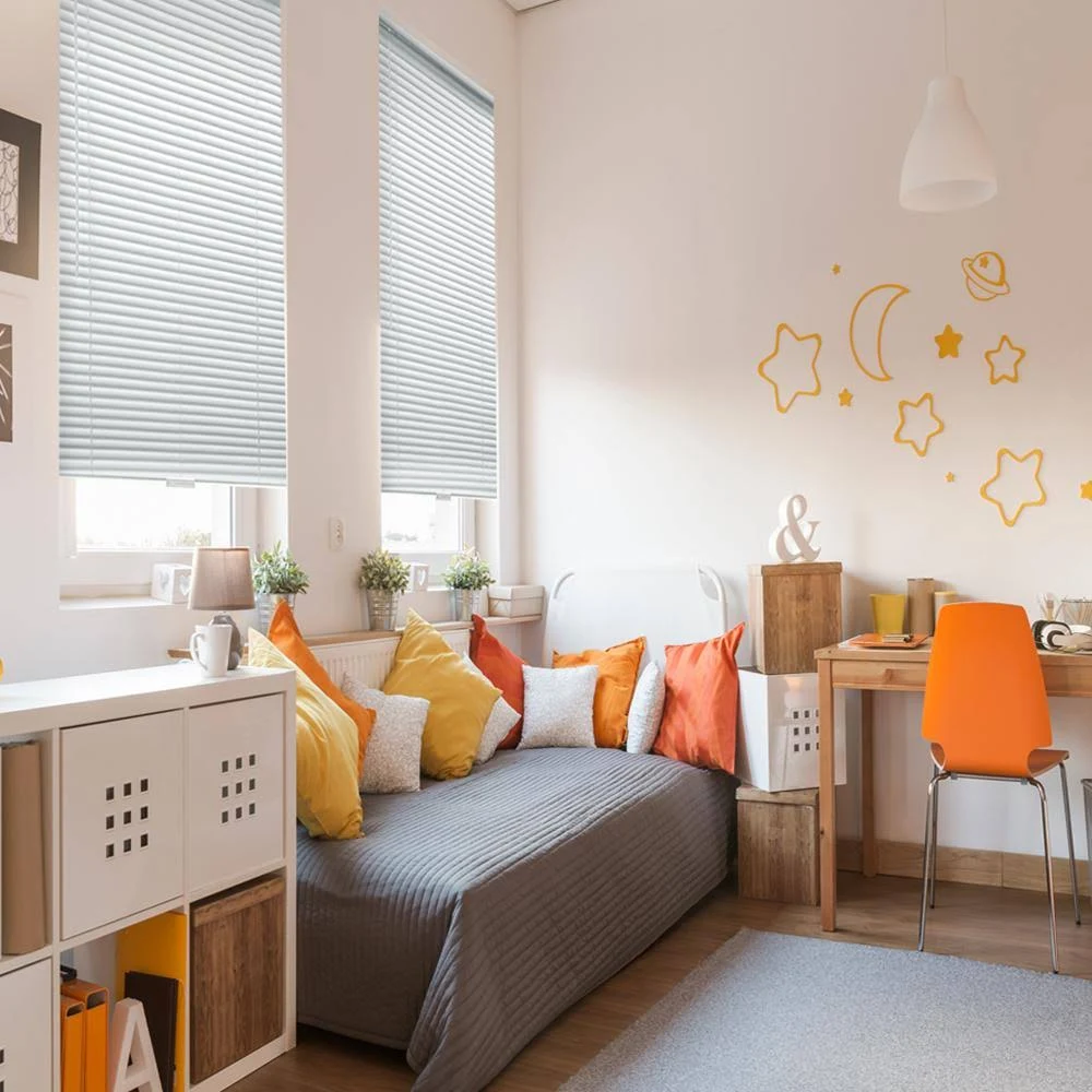 Hampton Bay 51.5x48 in White Aluminum Mini Blind Cordless Room Darkening Privacy Shade Wand