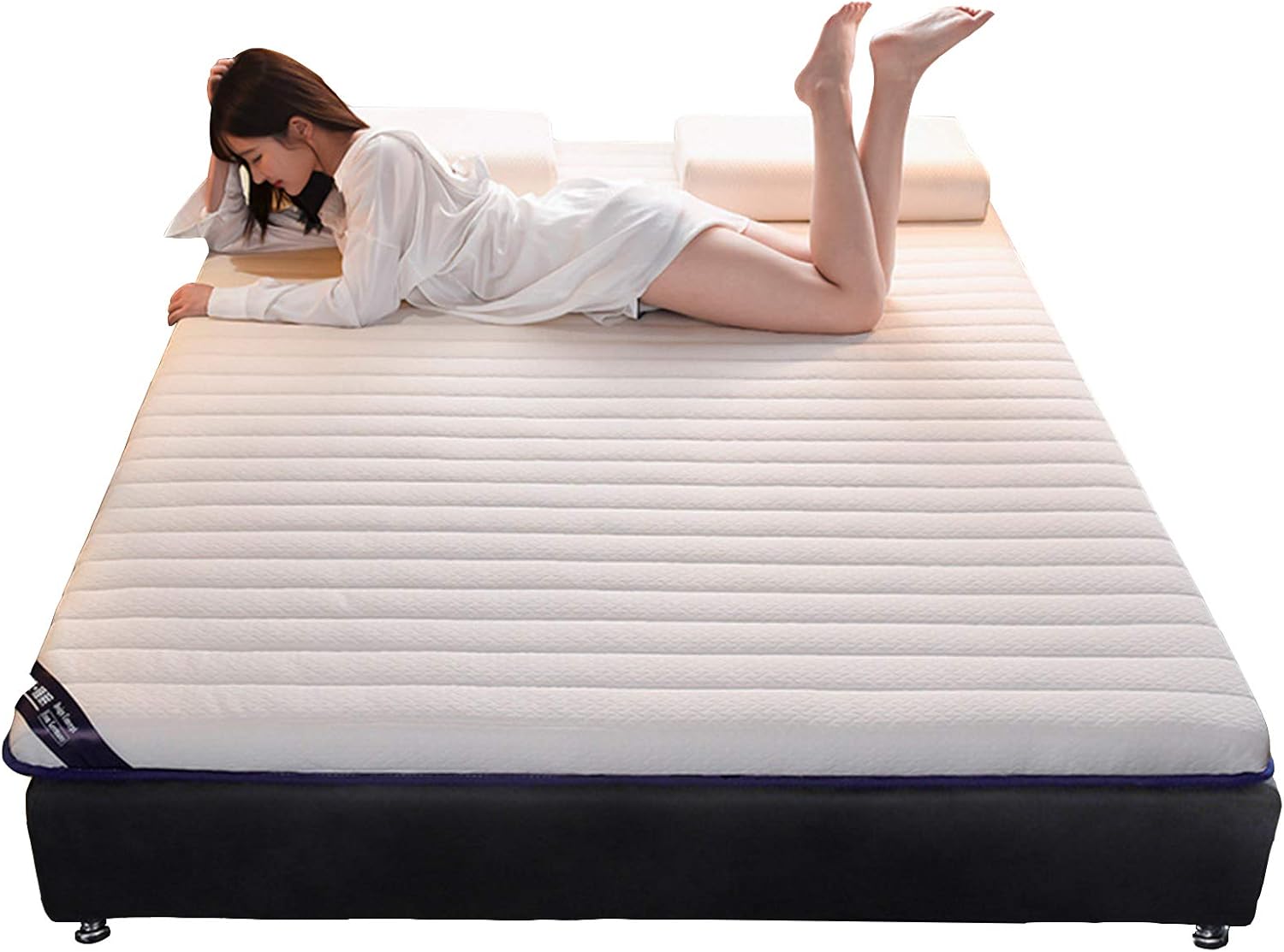 BCBIG Japanese Futon Mattress, Floor Mattress, Shiki Futon Tatami Mat 8cm Thicken Natural Latex Memory Foam Bed Topper Matress Foldable Breathable and Comfortable, White, King Size (Mattress Only) Pack of 2