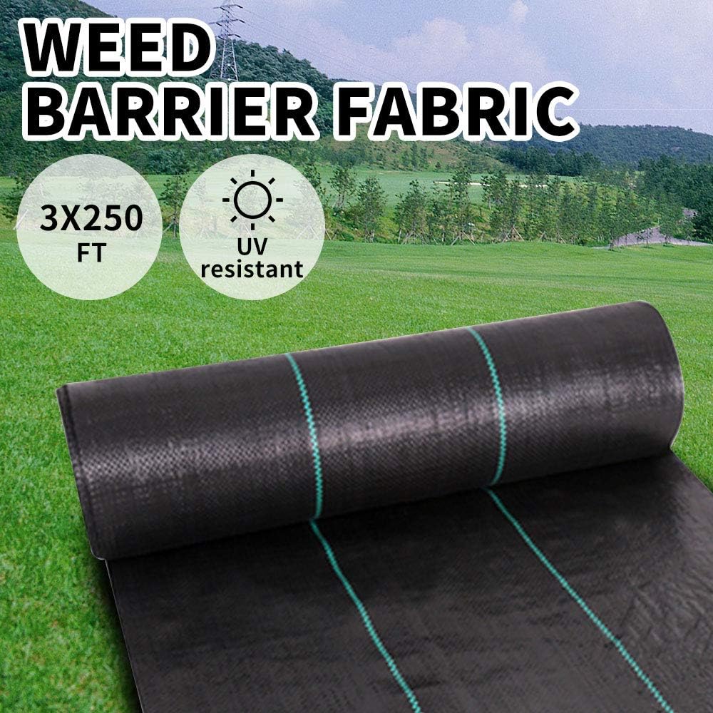 Cheruje Weed Barrier Landscape Fabric Heavy Duty (3 X 250 FT) 3.2 oz Polypropylene Fabric Weed Control Blocker Cloth High Permeability Ground Cover Garden Mat Driveway Greenhouse Yard Black Pack of 2
