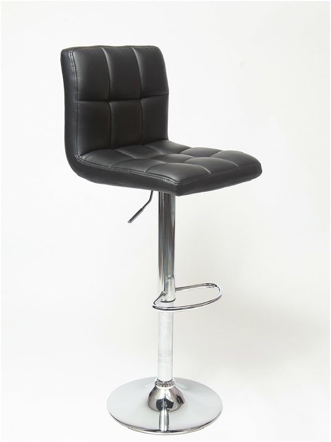 Roundhill Furniture Swivel Black Bonded Leather Adjustable Hydraulic Bar Stool, Set of 2