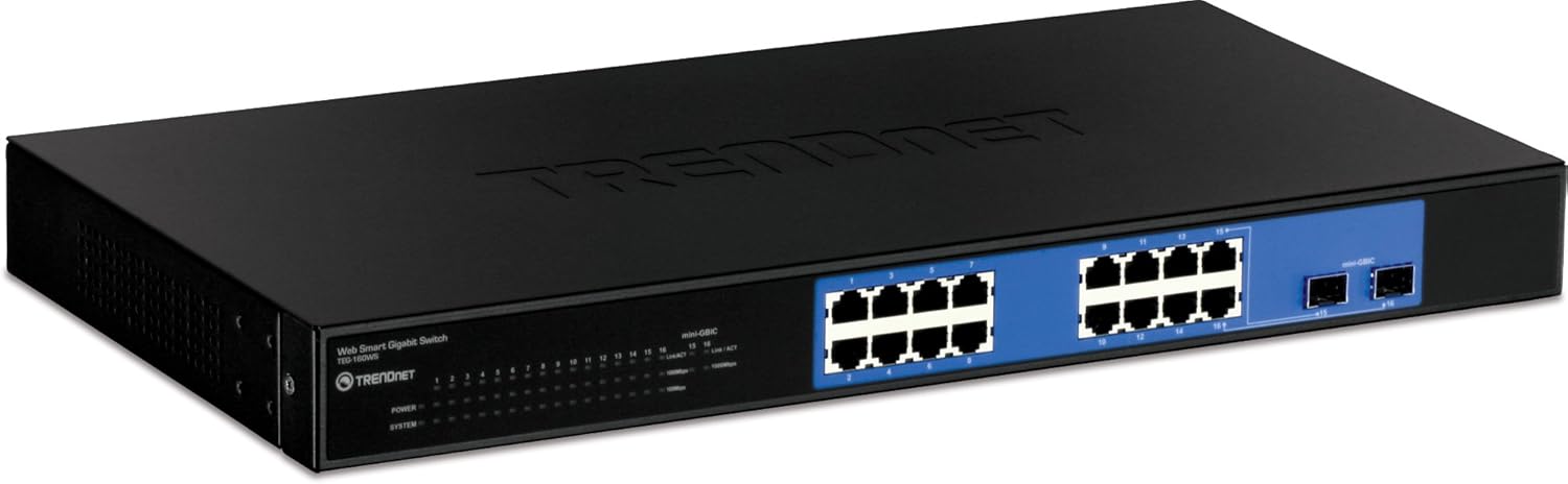 TRENDnet 28-Port Gigabit Web Smart Switch, 24 x Gigabit Ports, 4 x Shared Gigabit Ports (RJ-45/SFP), VLAN, QoS, LACP, IPv6, 56Gbps Switching Capacity, Lifetime Protection, TEG-284WS,Black