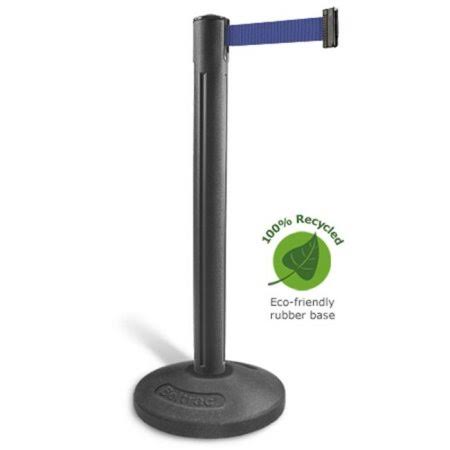 Lavi Industries 80-5000R-BK-BL Plastic Post Tempest Outdoor Stanchion with 12 ft. Black Retractable Barrier, Blue Belt