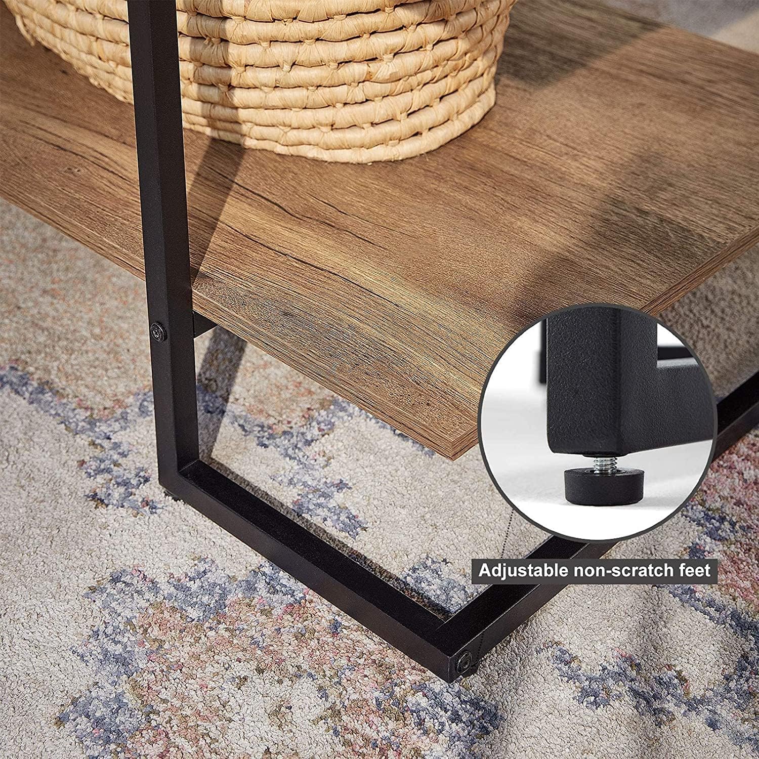 ATAYAL LH Side Table with Storage Shelf, Wood Board and Metal Frame Industrial Small Corner End Table for Living Room Bedroom Pack of 2