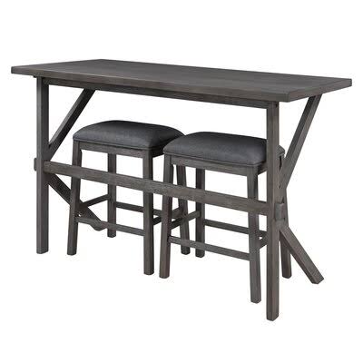 Farmhouse Rustic 3-Piece Counter Height Wood Kitchen Dining Table Set with 2 Stools for Small Places, Gray August Grove Chair Co