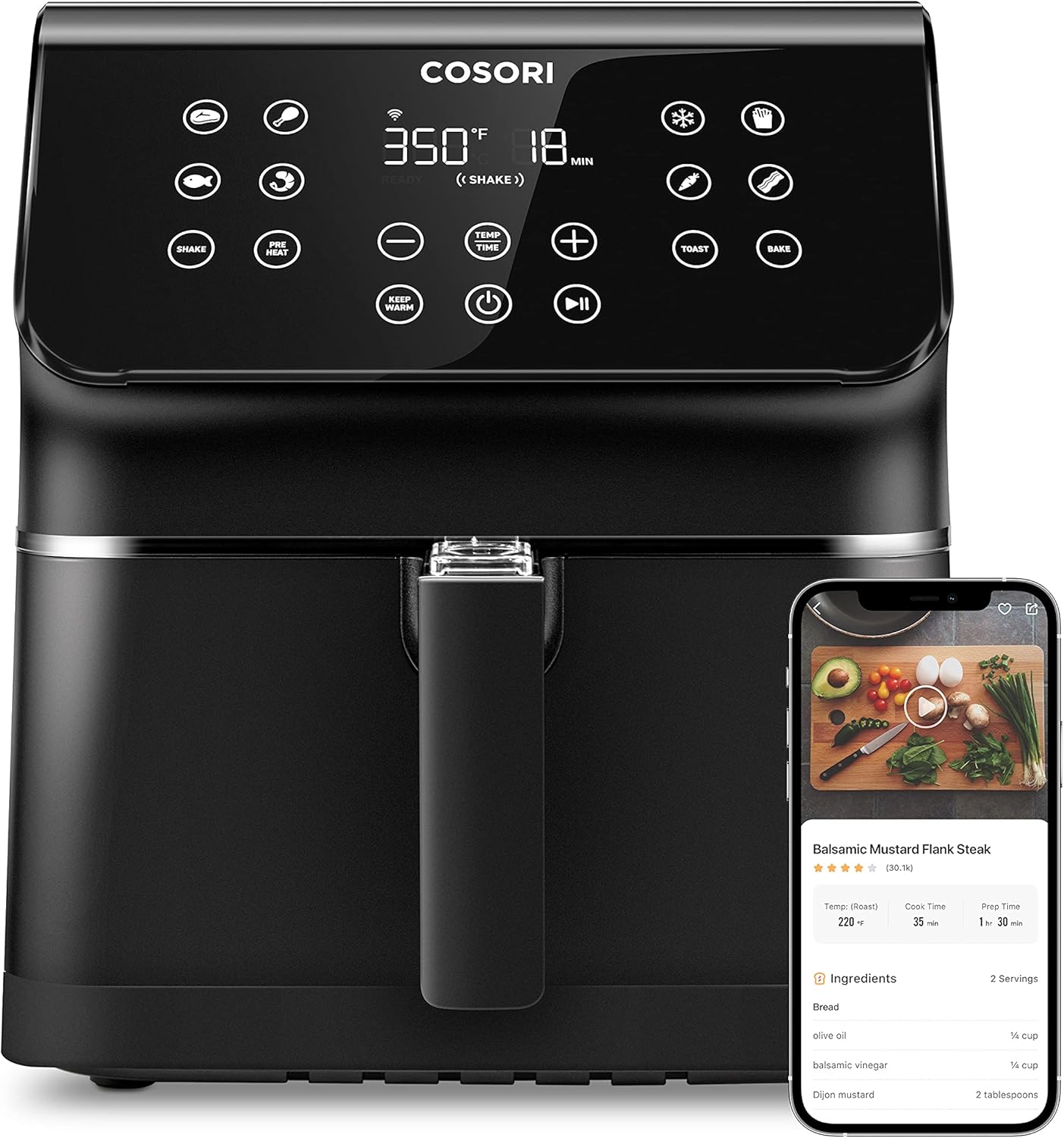 COSORI Air Fryer(100 Recipes), 12-in-1 Large XL Air Fryer Oven with Upgrade Customizable 10 Presets, Preheat, Shake Reminder, Digital Hot Oilless Cooker, 5.8QT, Black
