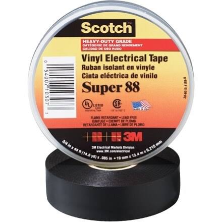 3M Super 88 Electrical Tape Black 3/4x22 x 66& Roll (10 Pack)