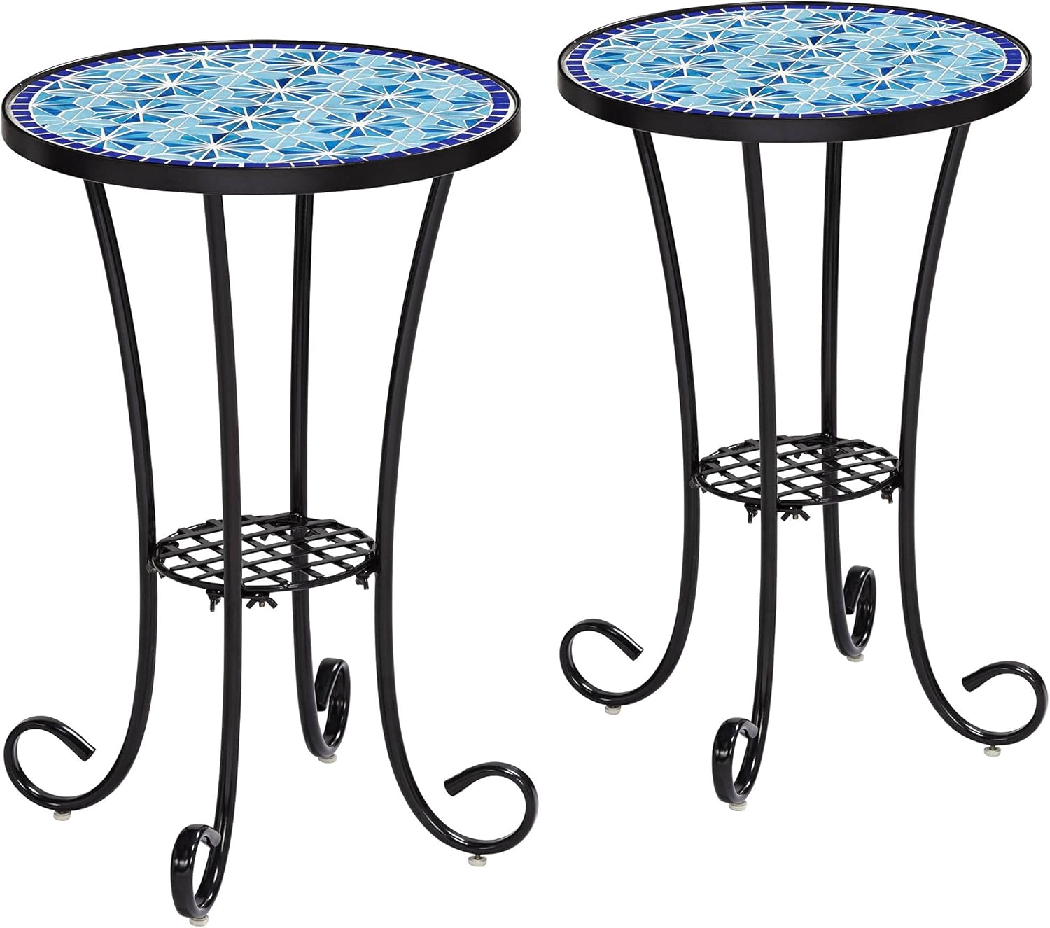 Teal Island Designs Blue Stars Mosaic Black Outdoor Accent Tables Set of 2