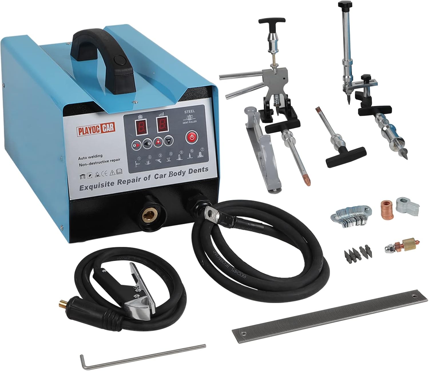 PLAYOCCAR Vehicle Panel Spot Puller Dent Spotter, 110V 3800A Stud Welding Machine, 7 Modes & No Putty Car Body Dents Repair Tool Kit
