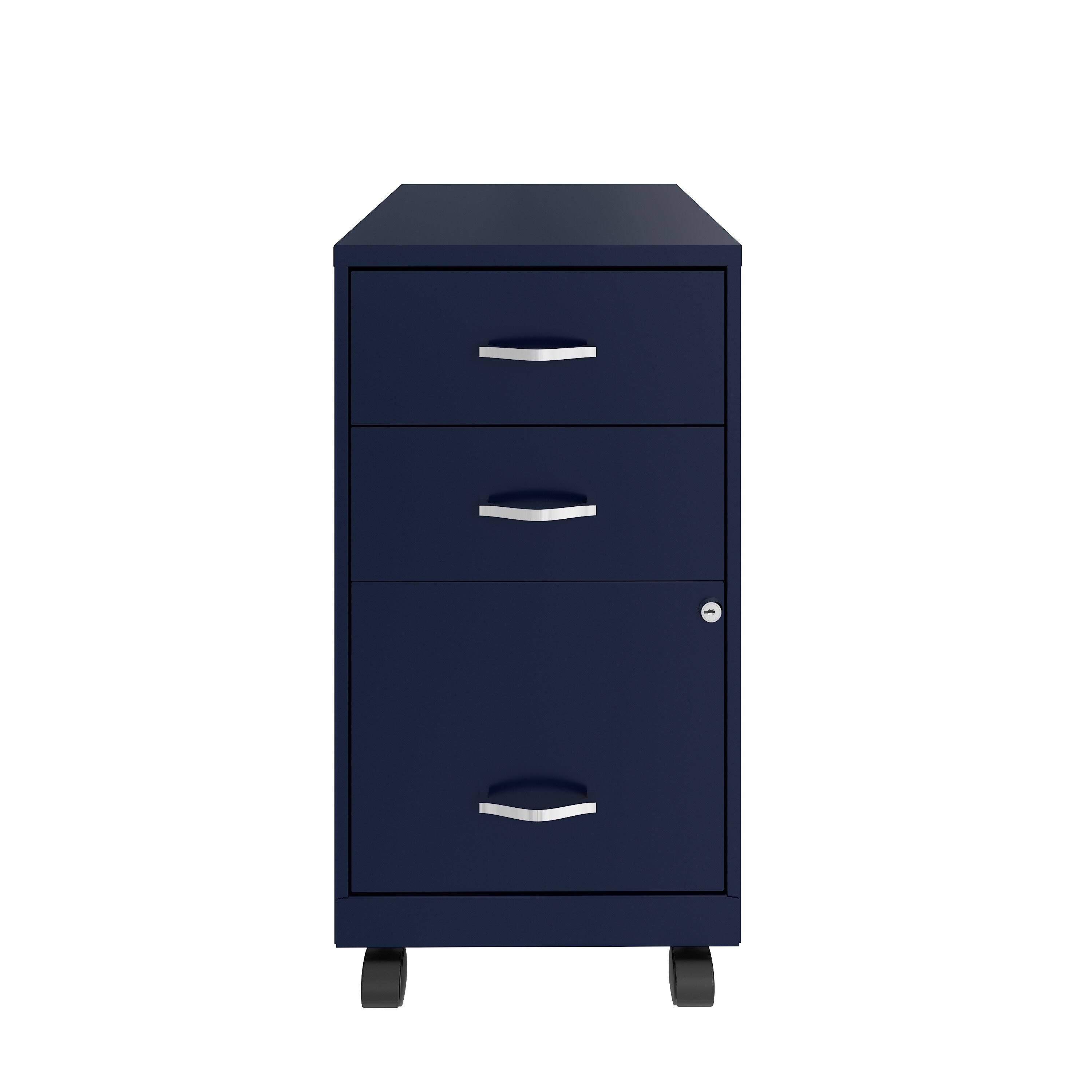 Space Solutions 18in 3 Drawer Mobile Cabinet Ball Bearing Slide Navy