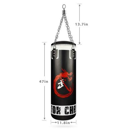 Flexzion Heavy Punching Bag 47x22 MMA Boxing Kickboxing Workout Training Exercise Practice Gear Empty with Rotating Chains for A