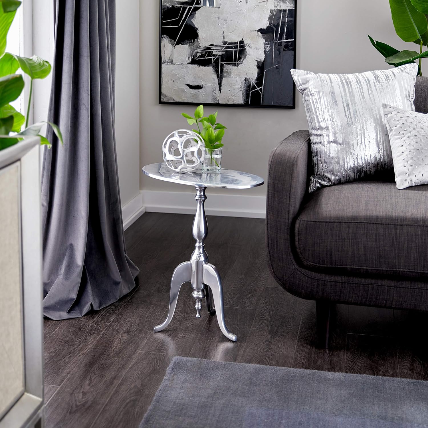 Deco 79 Aluminum Oval Accent Table, 22 by 19-Inch