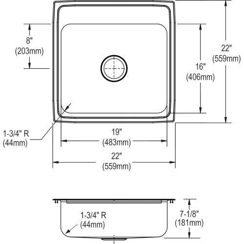 Elkay PSRQ22220 Pacemaker Bowl Single Basin Kitchen Sink