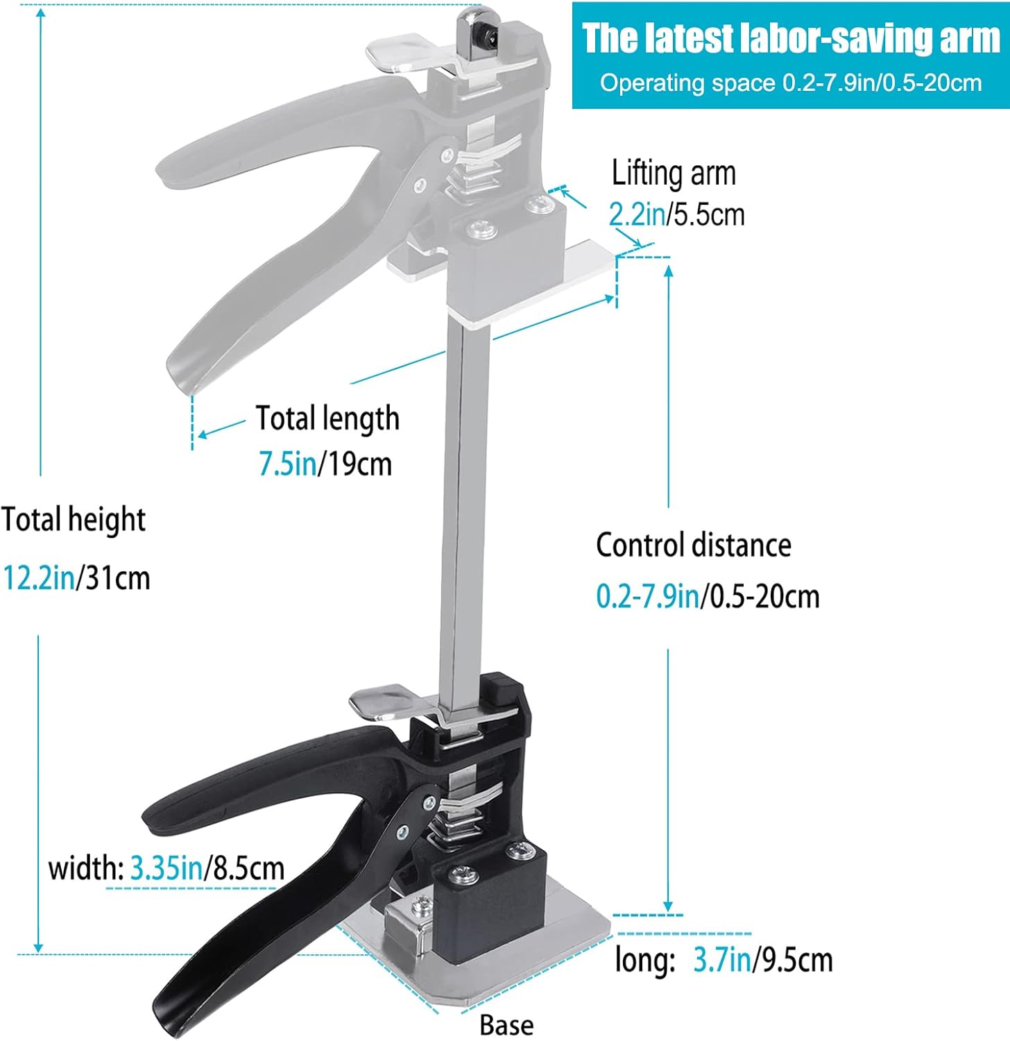 Labor Saving Arm Jack 2 Pack, 12 Inch Lever Arm Lifter with Level Ruler, Hand Jack Lift Tool, Furniture Jack Lifter, Effort Elecator for Floors Doors Cabinet Installation