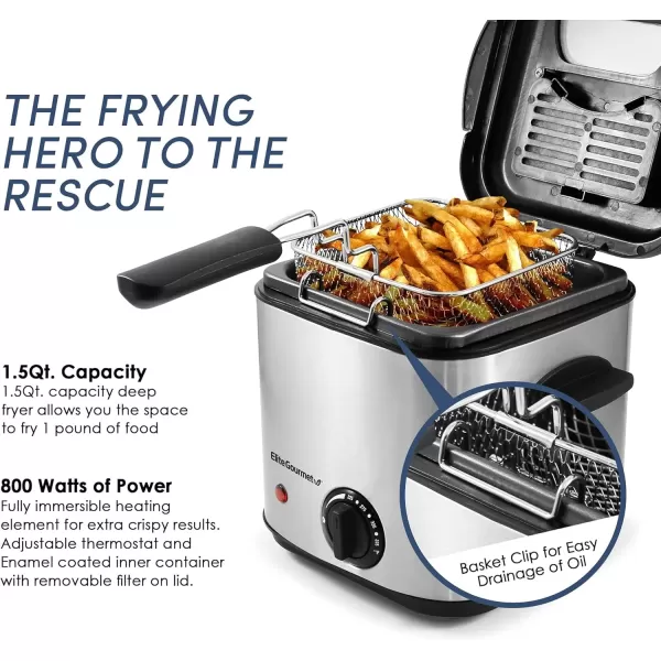 Deep Fryers EDF1550# Electric 1.5 Qt. / 6 Cup Oil Capacity Deep Fryer, Adjustable Temperature, Removable Basket, Lid with Viewing Window, Stainless Steel(Stainless Steel and Black)