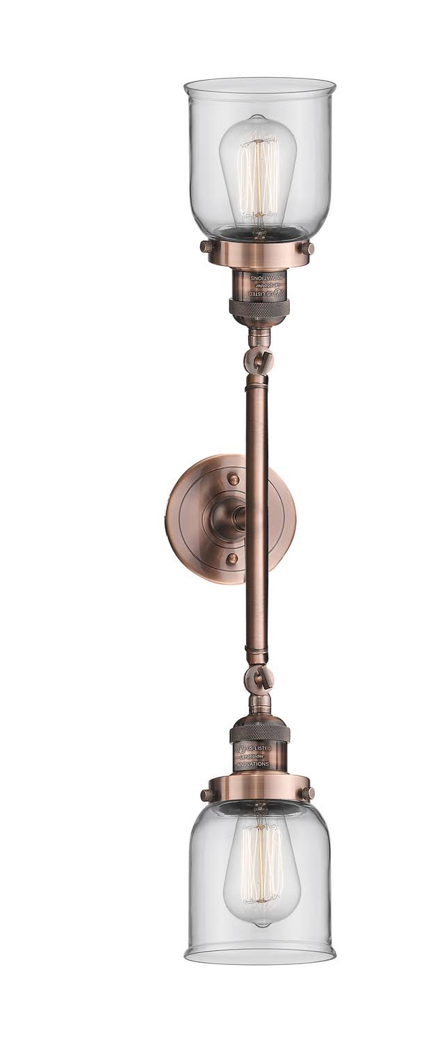 Innovations Lighting Small Bell 2 Light Bath Vanity Light 208L AC G52 (Antique Copper)