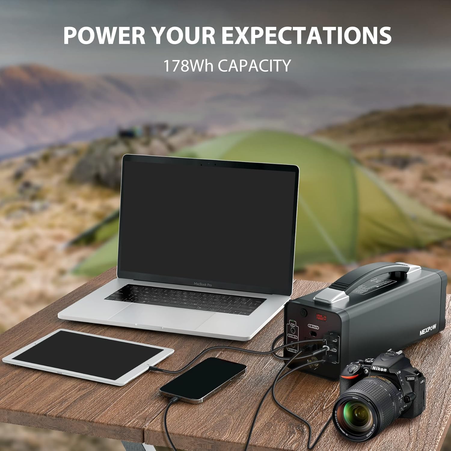 NEXPOW 178Wh Portable Power Station, 48000mAh Camping Solar Generators Lithium Battery Power Supply with 110V/120W(Peak 150W) AC Outlet, USB PD QC3.0, LED Flashlights for CPAP Home Camping Emergency Backup