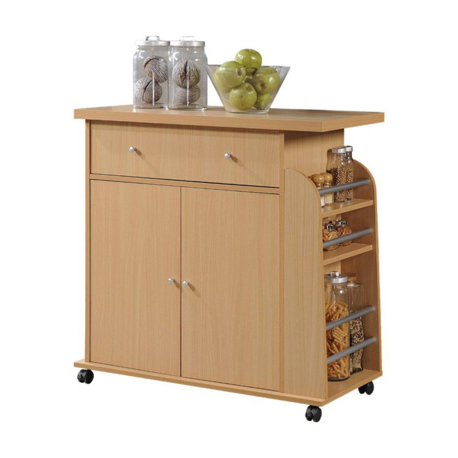 Hodedah Kitchen Island Beech with Spice Rack