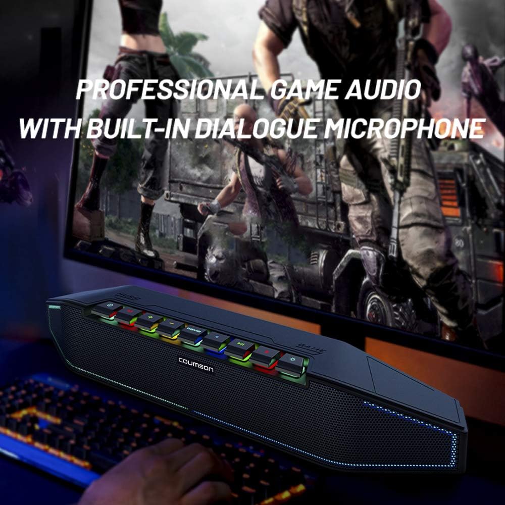 Coumson Portable Speakers,Wireless Bluetooth 5.0 Sound bar for Computer,20w Stereo Sound,Li-ion Battery,DSP IC bassup The Gaming Speakers,Colorful RGB Lights,Portable Computer soundbar for Desktop. Pack of 2