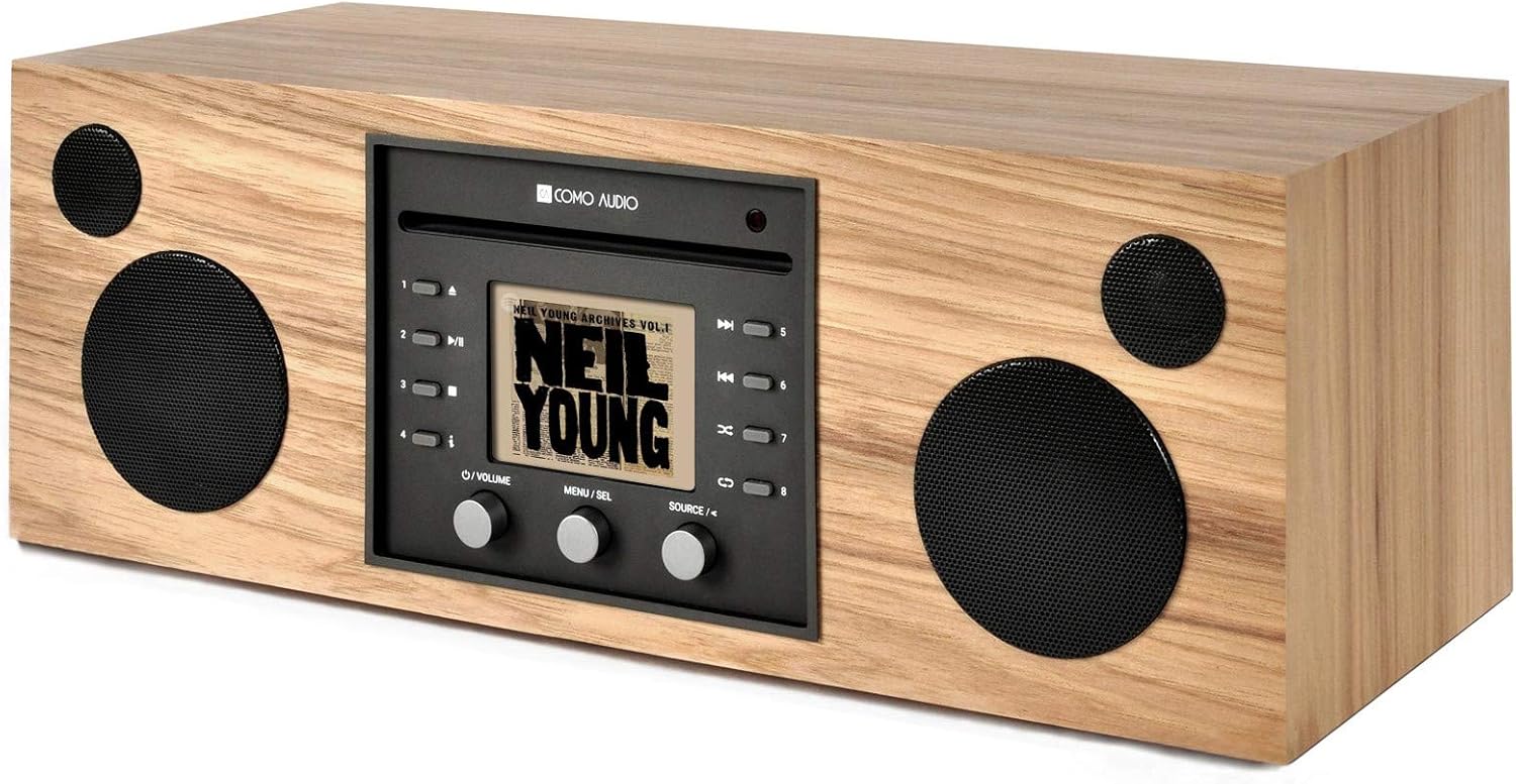 Como Audio: Musica - Wireless Music System with CD Player, Internet Radio, Spotify Connect, Wi-Fi, FM, Bluetooth and One Touch Streaming (Hickory/Black)