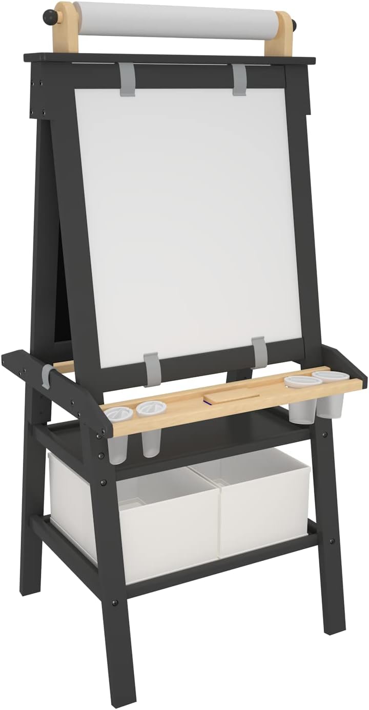 Little Partners 2-Sided A-Frame Art Easel with Chalk Board, Magnetic Dry Erase, Storage, Paper Feed and Accessories for Toddlers, Espresso