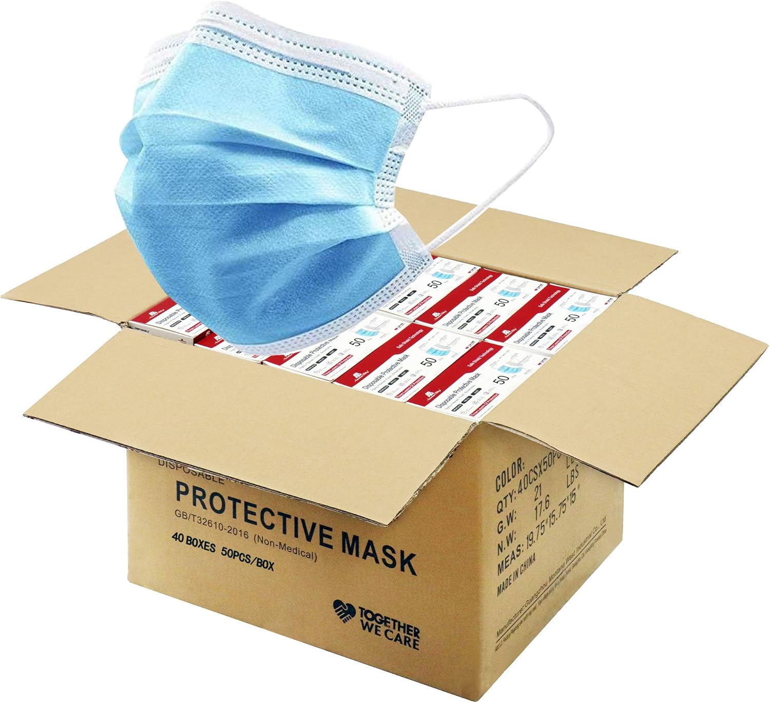 2000 PCS Wholesale Bulk Disposable Face Masks Blue Mask (40 Packs, 50pcs/Pack), 3 Ply Breathable Face Mask for Business PPE