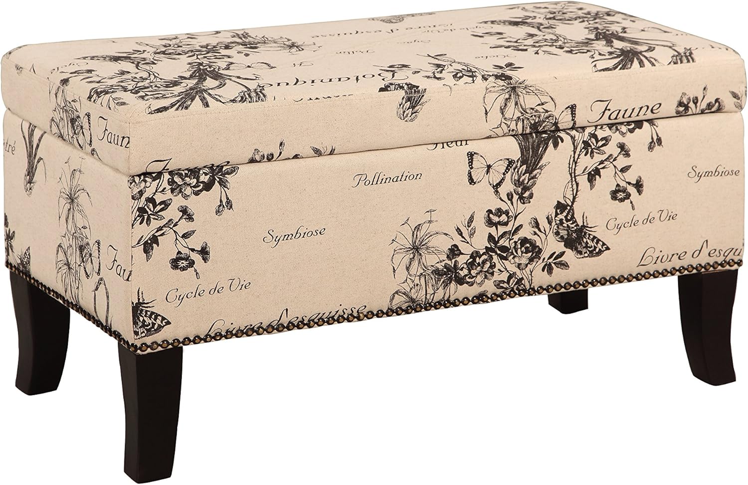 Linon Stephanie Script Linen Ottoman, 32