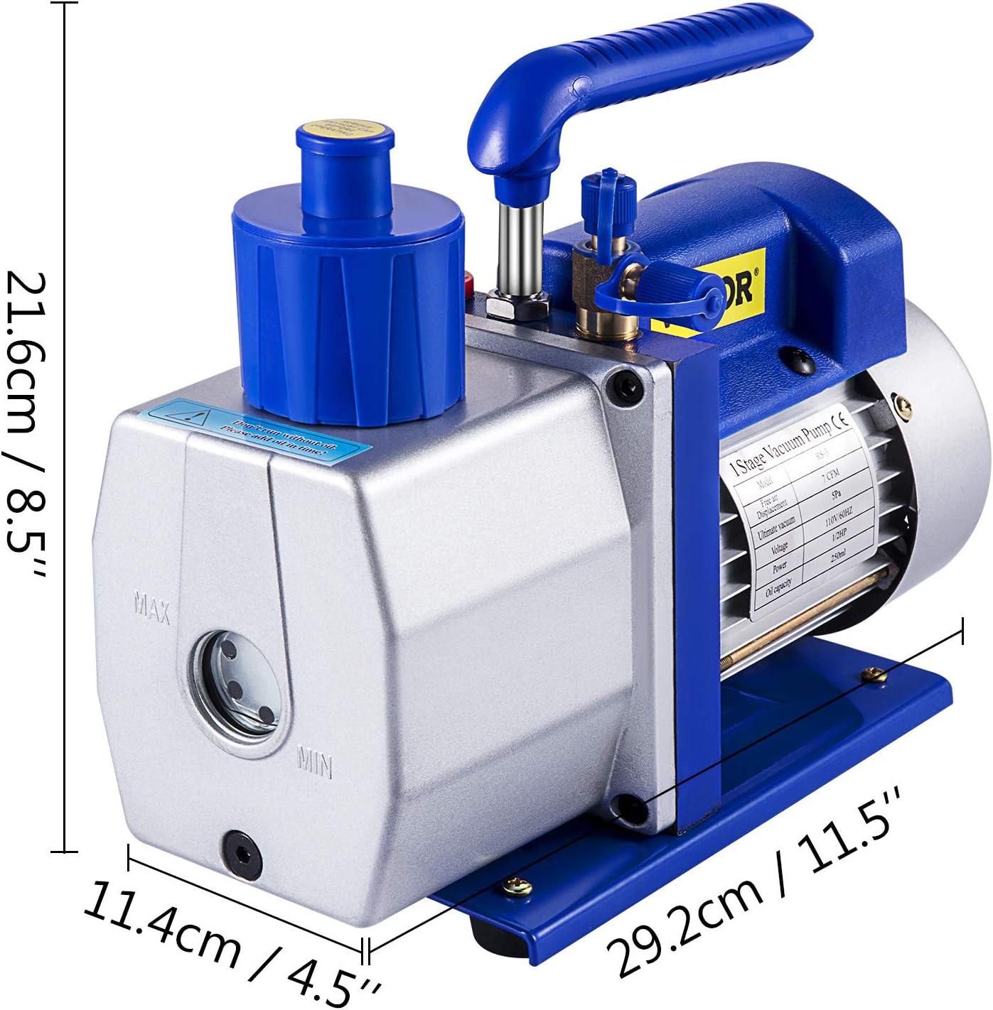 Mophorn Vacuum Pump 7 CFM 1/2 HP Single Stage Air Conditioning Vacuum Pump 110V 5PA Ultimate Vacuum Refrigerant HVAC Air Tool for Automobile Reparation Vacuum Evacuation (1-Stage, 7 CFM)