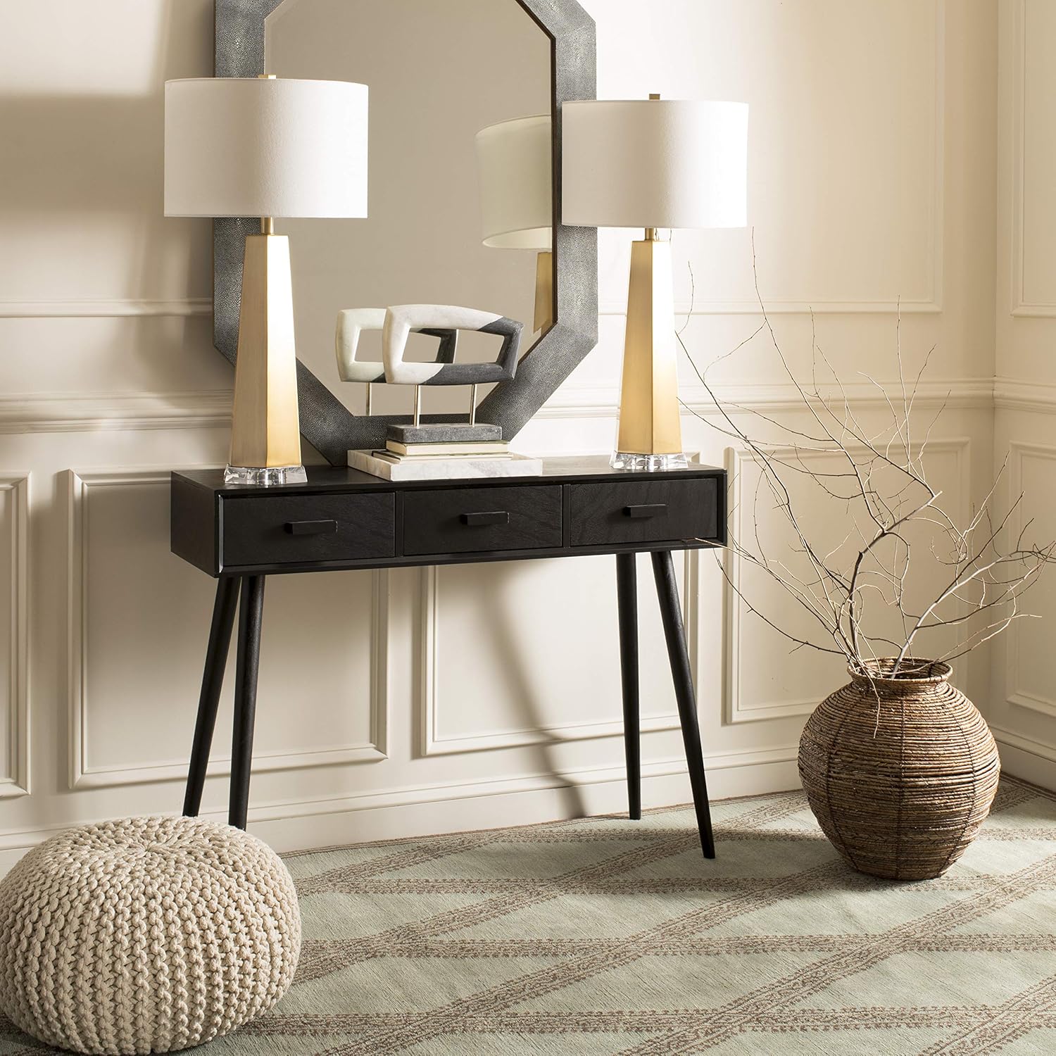 Safavieh Home Albus Mid-Century Modern Black 3-drawer Console Table