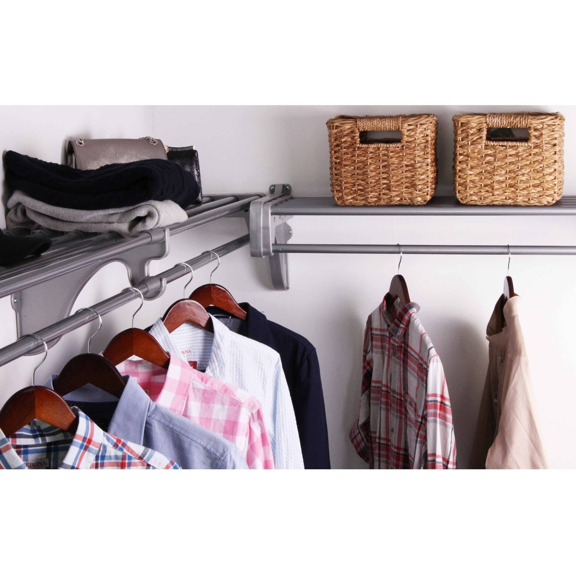 EZ Shelf 12 ft Closet Organizer Kit Up to 2 of Hanging Space Silver