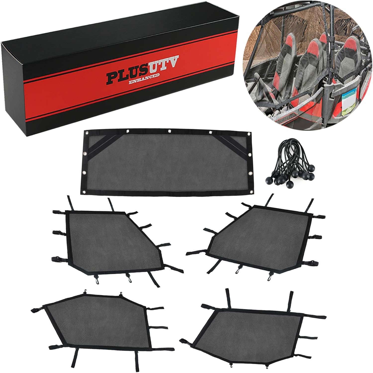 Window Shade Net Roll Cage Mesh Guard Front and Rear Window Shield Protective Net for UTV Polaris RZR 900/1000 4Seat 2015-2019(5Pcs/Set) Pack of 2