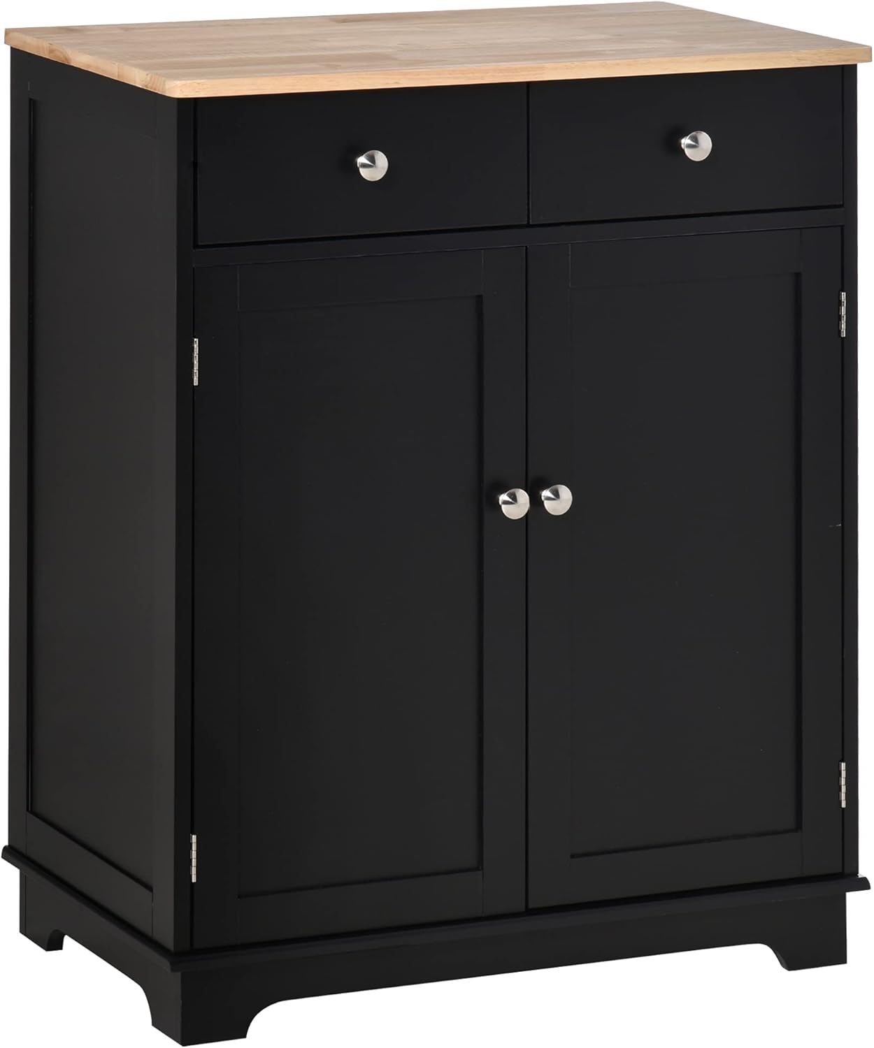 HOMCOM Kitchen Sideboard Floor Storage Cabinet with Solid Wood Top, Adjustable Shelf, Drawer for Dining Room, Living Room, Hallway, Black