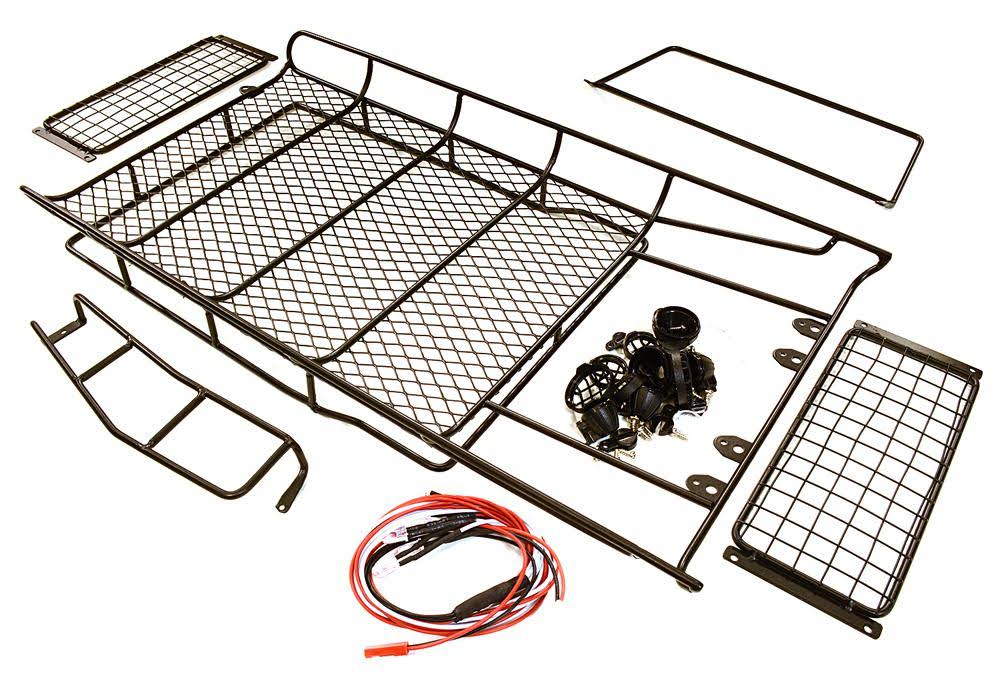 Integy RC Model Hop-ups C27218BLACK Realistic Full Roof Rack 335x182x42mm w/LED Lights for 1/10 D90 Gen-2 Scale Body