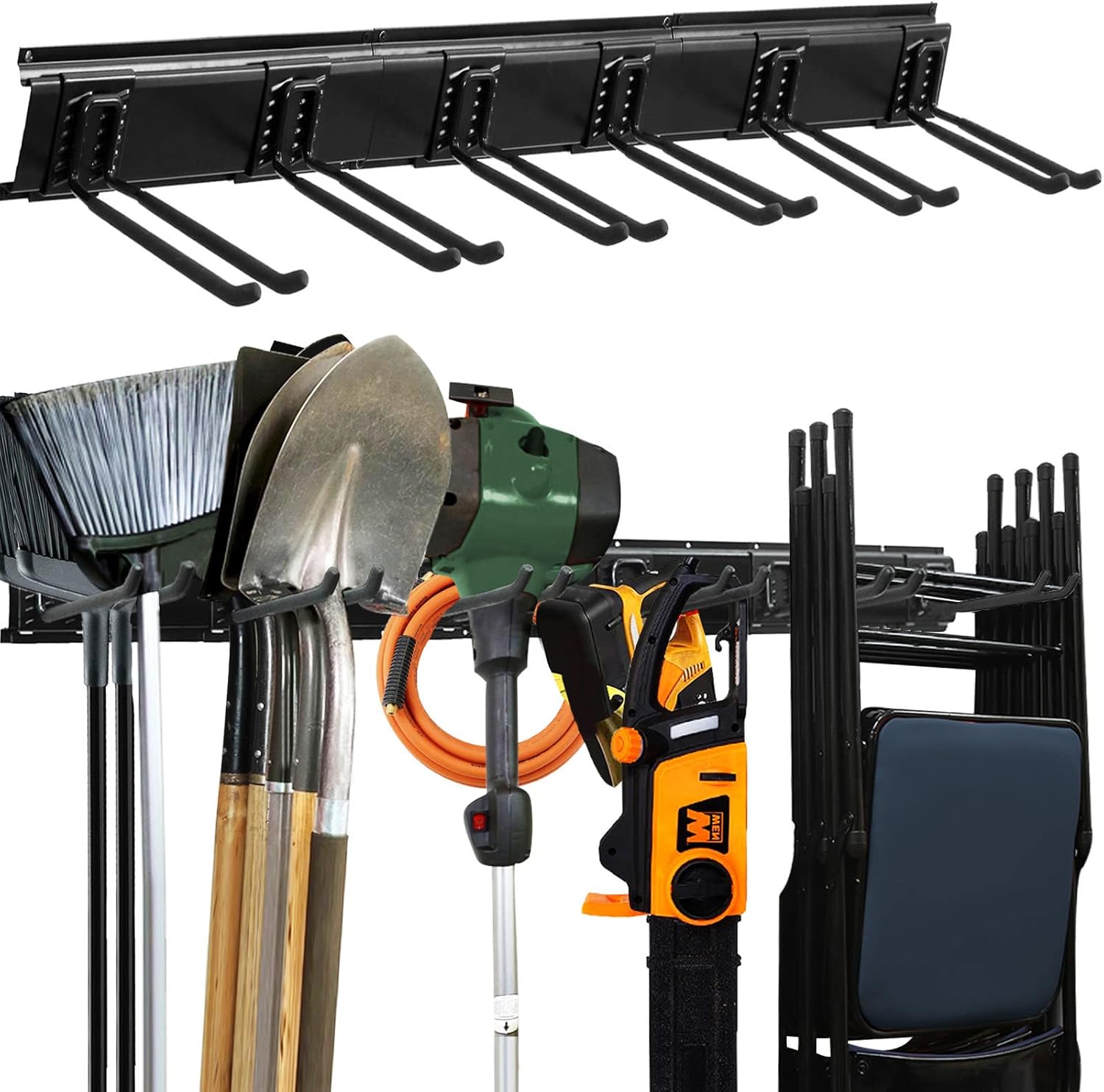 Aking Ace Garage Wall Storage Organization, Heavy Duty Garden Tools Organizer Rack Wall Mount Shovels Hanger with 6 Adjustable Hooks Max Load 300lbs Pack of 2