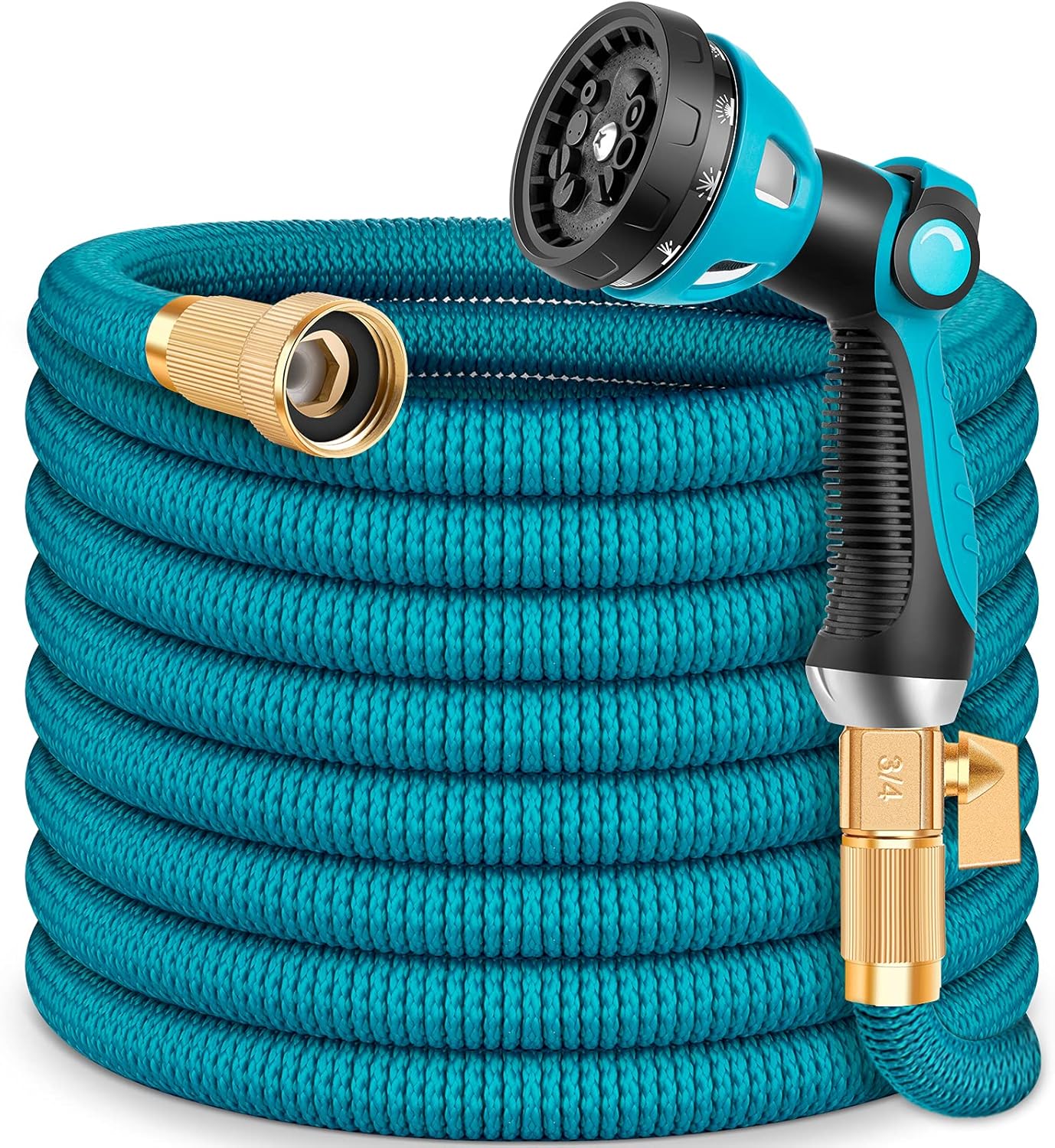 Sunyoue 100FT Expandable Garden Hose Water Hose with 10 Function Nozzle and 3/4'' Solid Brass Fittings, Extra Durable Triple Latex Core Pack of 2