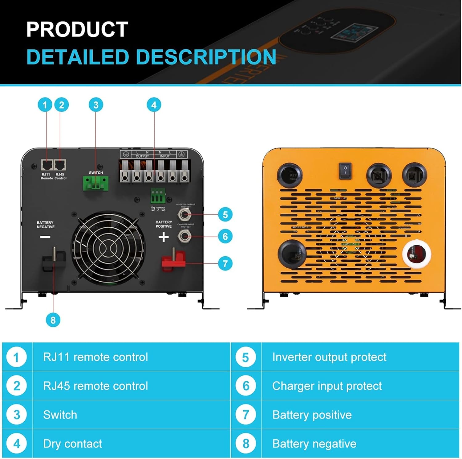 PowMr 2000W Hybrid Inverter Pure Sine Wave Inverter Output 12VDC~110V AC Low Frequency Inverter Home Solar Inverter with LCD Display with 12V Lead-Acid and Lithium Battery
