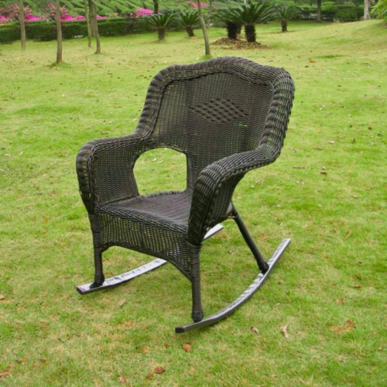 International Caravan Resin Wicker Camelback Rocking Chairs - Set of 2
