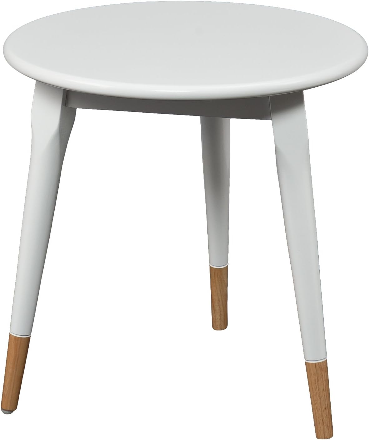 SEI Furniture Alden Round Side Table, Glossy White Finish with Natural Accents Pack of 2