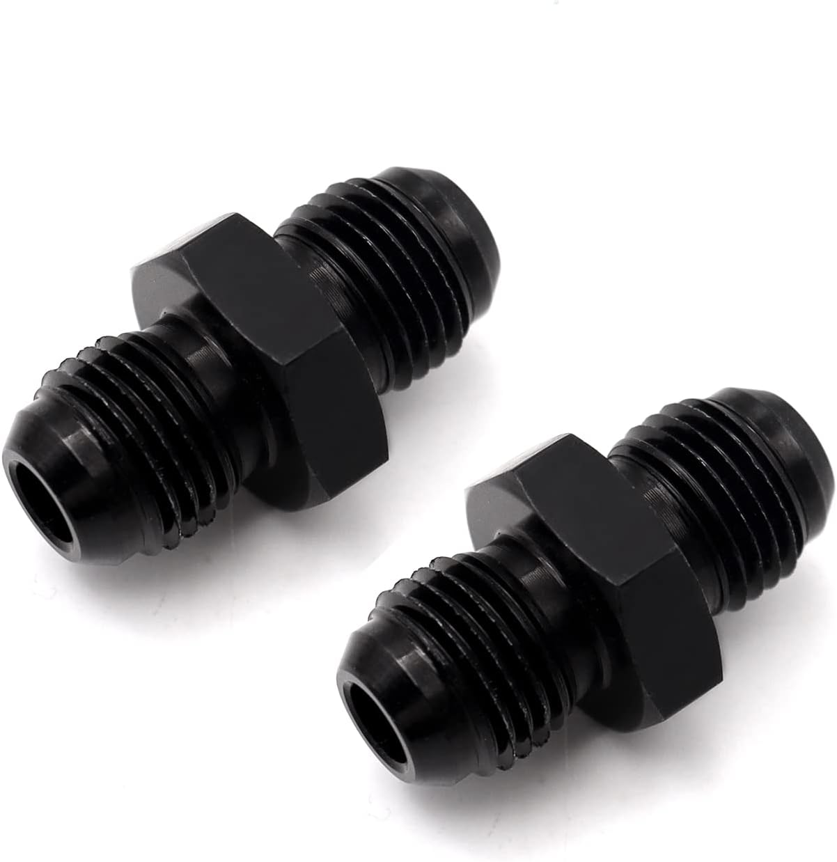 Tnuocke 2Pack 6AN to 6AN Male Flare Coupler Union Straight Fuel Hose Adapter Fitting Aluminum Black H-056-6AN
