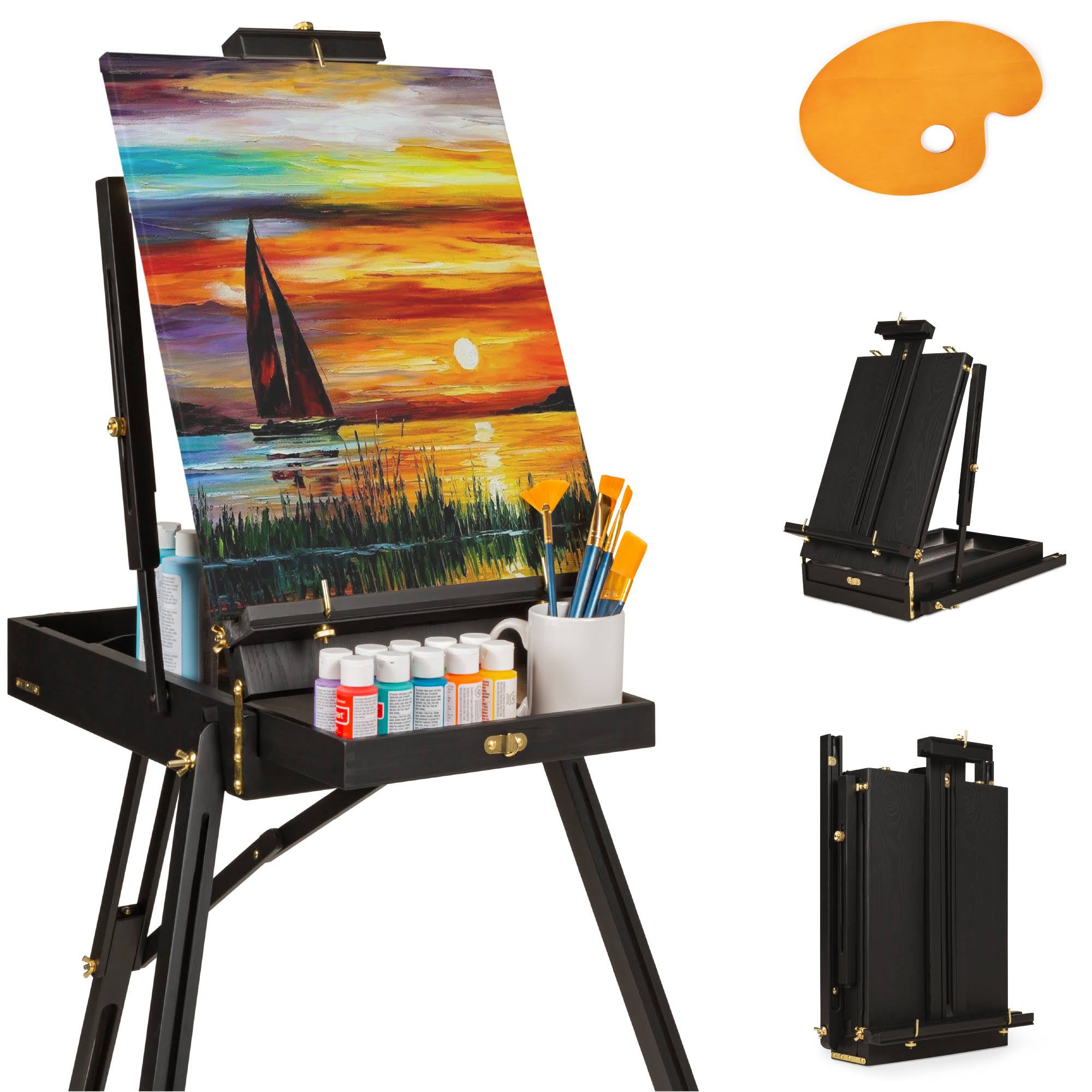 Best Choice Products BCP Portable Folding French Style Easel Tripod Stand with Drawer, Black