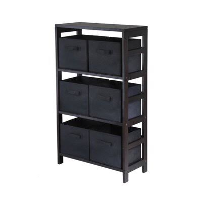 Inti 3-Section M Storage Shelf with 6 Foldable Beige Fabric Baskets Ebern Designs Finish: Espresso/Black