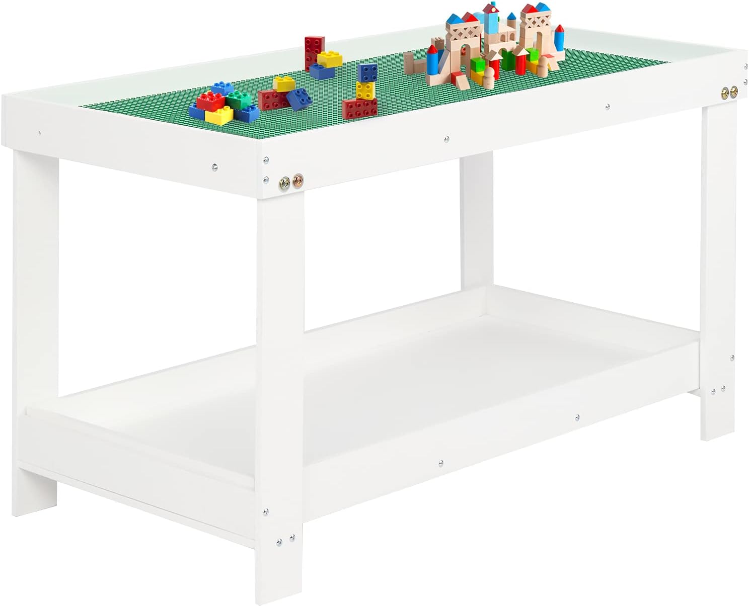 OOTDxvv Kids Activity Table,2-in-1 Kids Multi Activity Table,82.643.249.5cm MDF with Green Building Plank Children's Table White