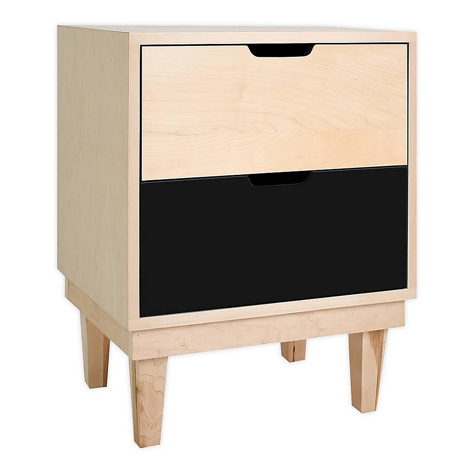 Kabano Modern Kids 2-Drawer Nightstand, Maple / Black