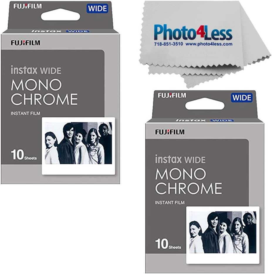 Fujifilm Wide Instant Film Twin Pack X2 (40 Sheets) + Camera and Lens Cleaning Cloth Pack of 2