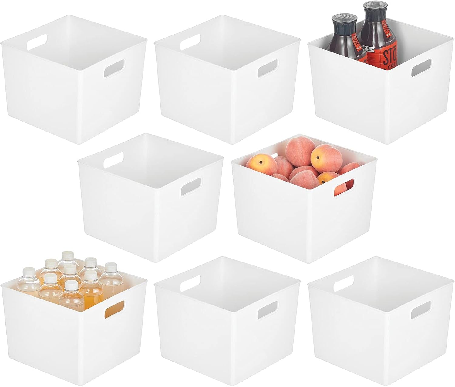 mDesign Plastic Modern Stackable Storage Organizer Bin Basket with Handle for Home Kitchen Organization - Shelf, Cubby, Cabinet, and Closet Organizing Decor - Ligne Collection - 8 Pack - Clear