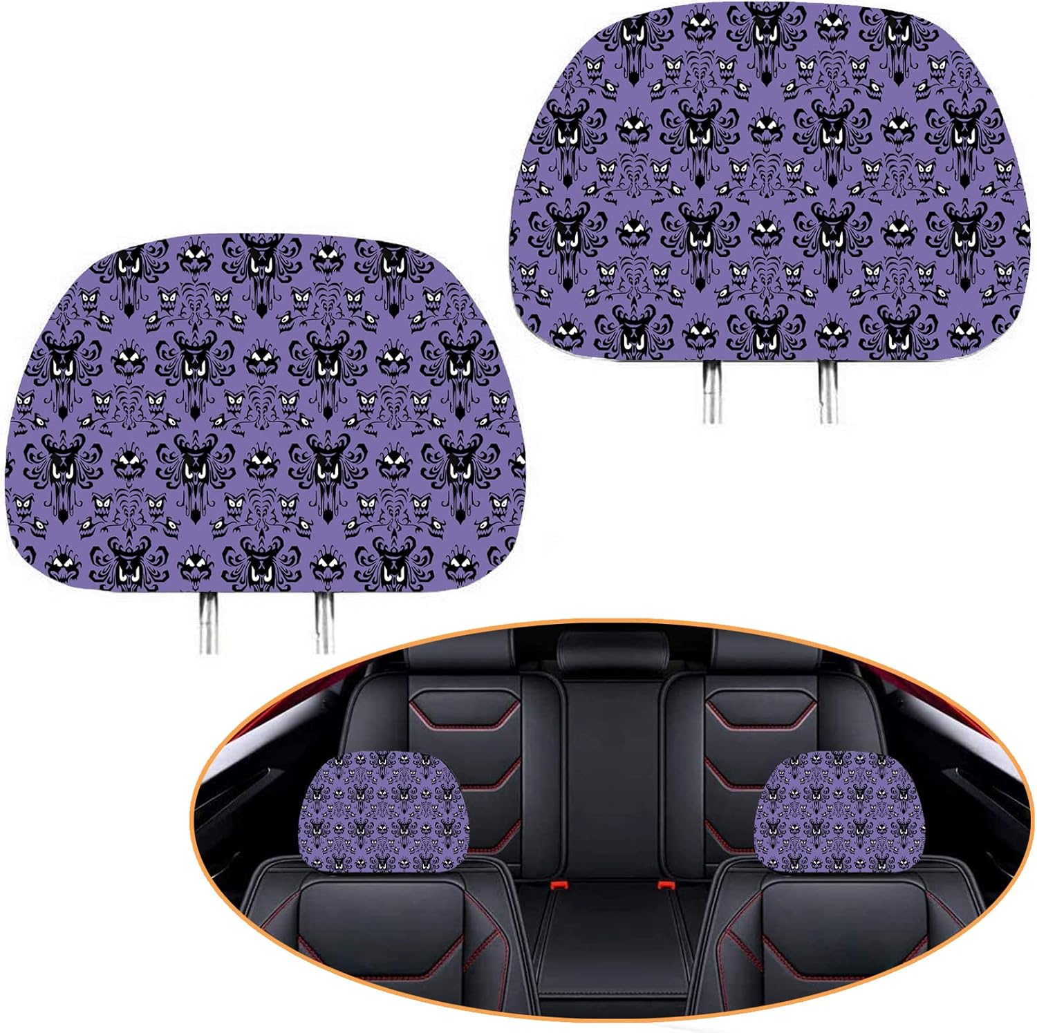 Dulianzhen 2 Pack Headrest Covers for Haunted Mansion, Seat Cover Accessories Car Headrest Protector Universal Fit to All Car/Truck Models (for Haunted Mansion)