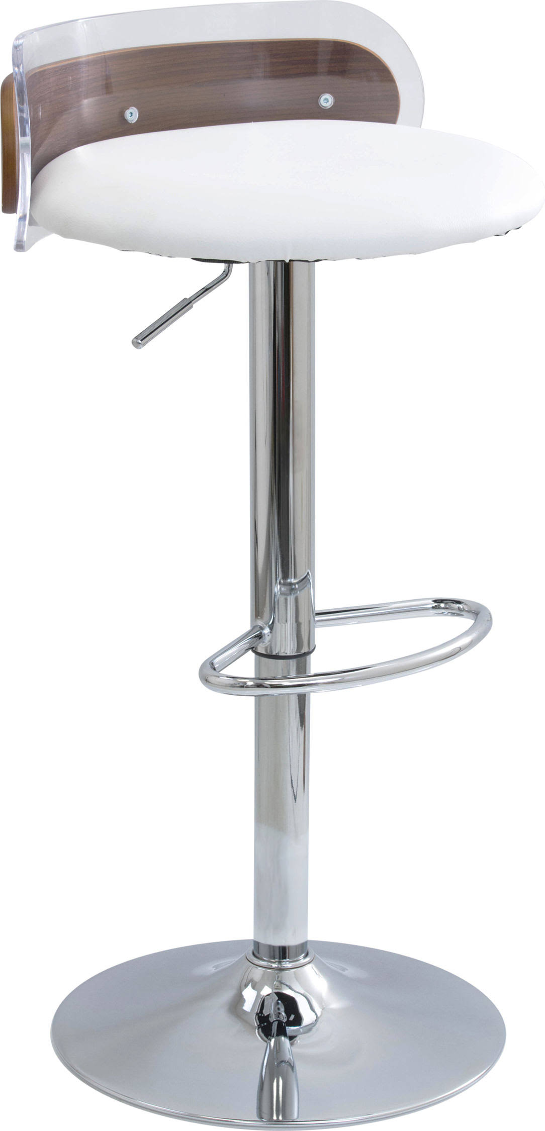 LumiSource Arc Contemporary Adjustable Barstool in Acrylic u0026 Walnut Wood, White