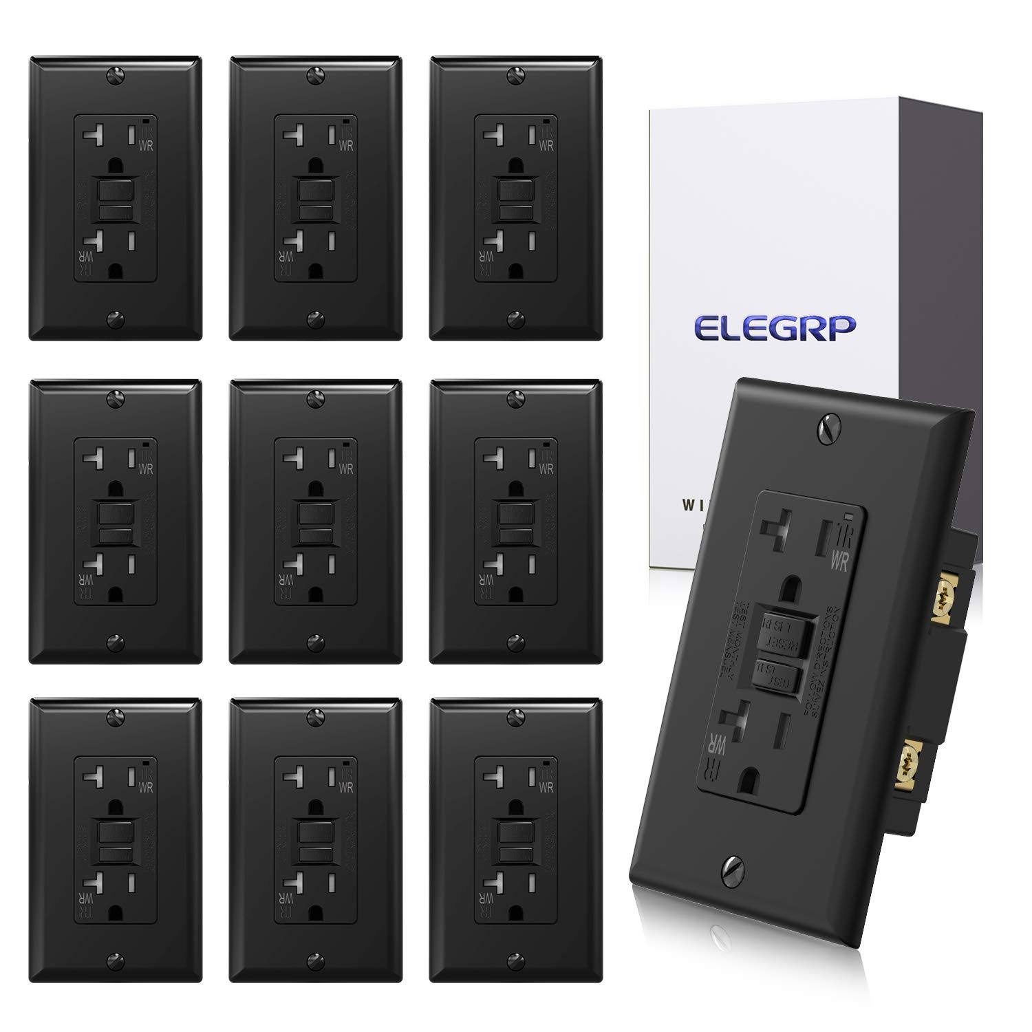 10 Pack ELEGRP 20 Amp GFCI Outlet, 5-20R GFI Dual Receptacle, TR Tamper Resistant and WR Weather Resistant, Self-Test Ground Fau