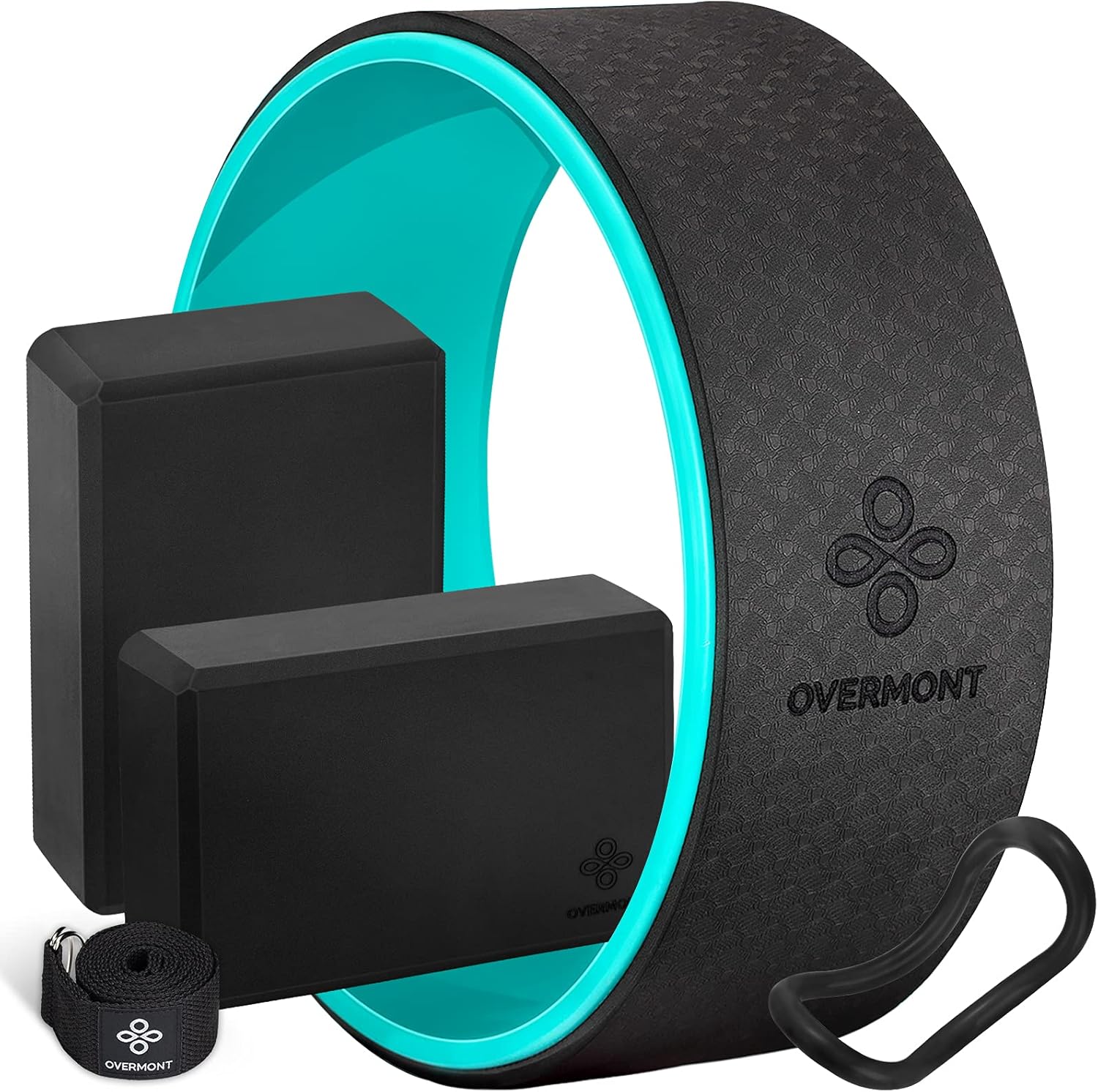 Overmont 5-in-1 Set, 1 Yoga Wheel for Back Pain- 13x 5in, 2 EVA Foam Yoga Blocks with Strap, 1 Extend Ring Premium Back Roller for Yoga Pose Backbend Stretching Pilates Meditation